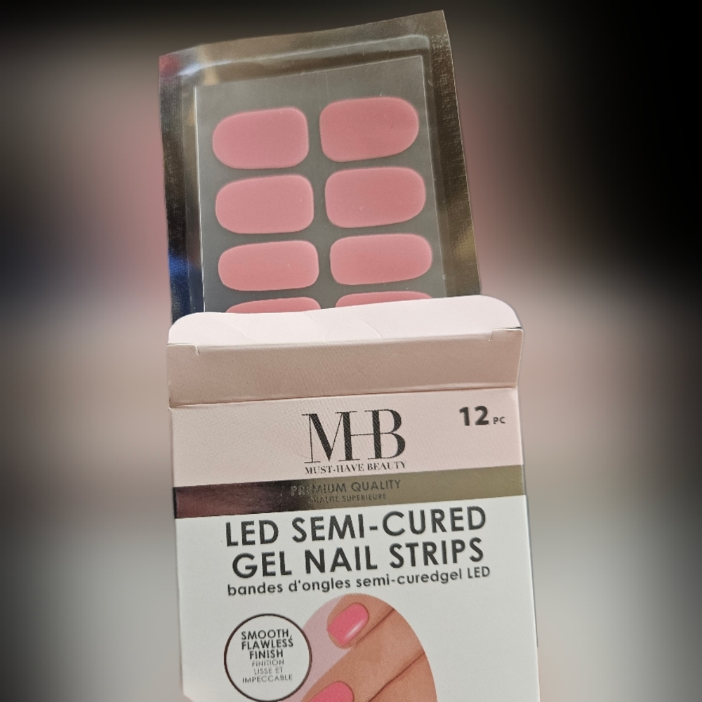 NWT MHB LED SEMI-CURED GEL NAIL STRIPS: PINK POUT!
